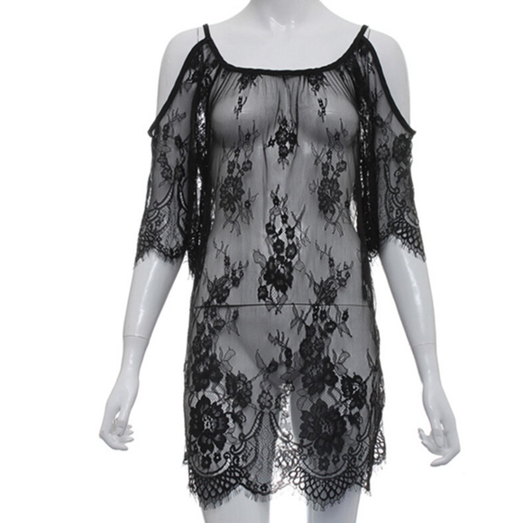 New! Cold Shoulder Boho Lace Cover-Up Dress - Picture 8 of 8